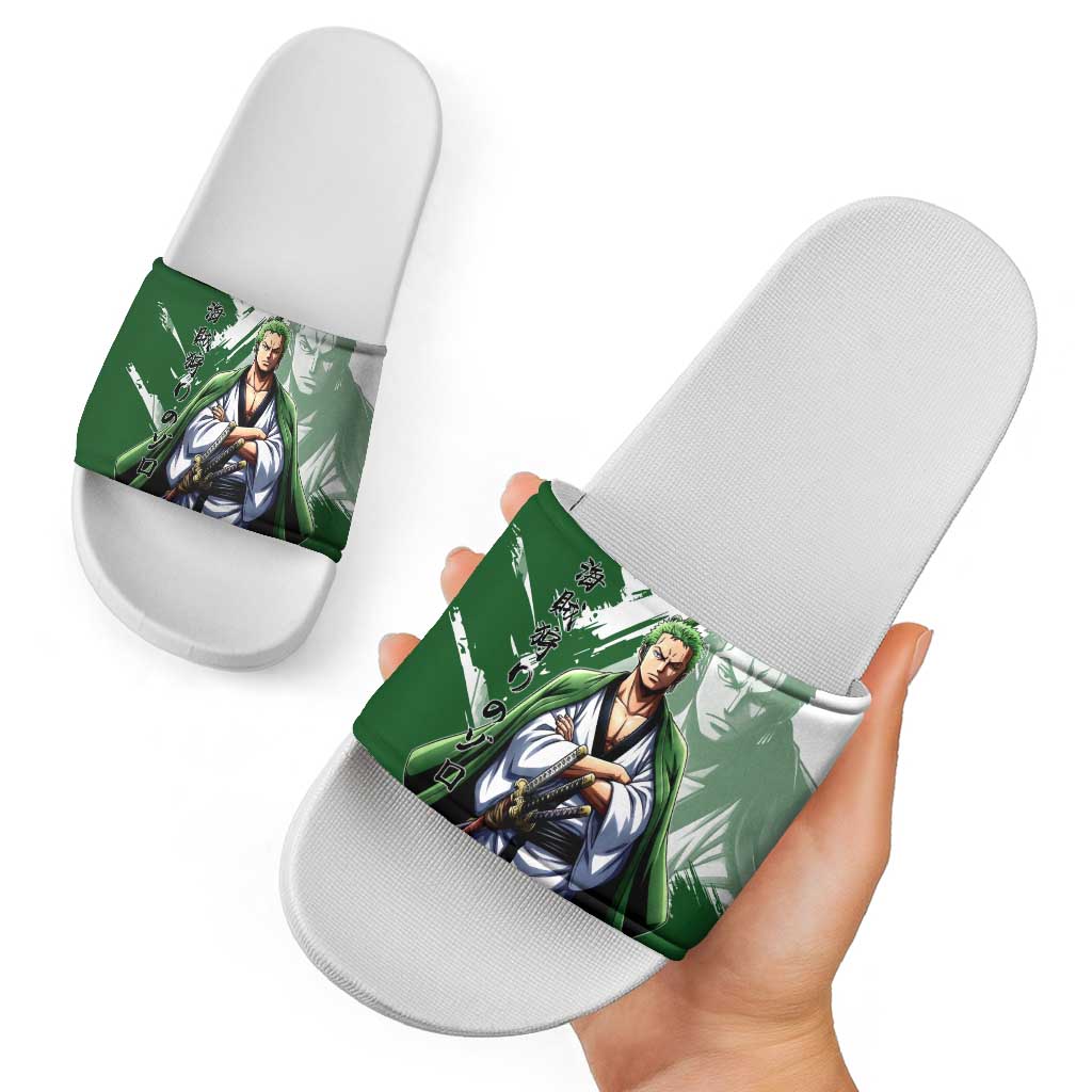 Wano Samurai Roronoa Zoro Slide Sandals Bold Ink Brush Anime Style