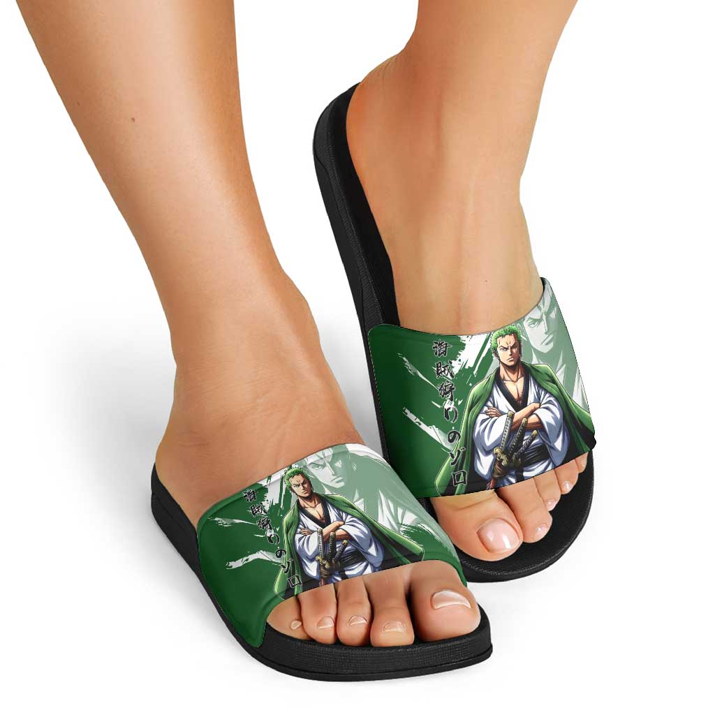 Wano Samurai Roronoa Zoro Slide Sandals Bold Ink Brush Anime Style