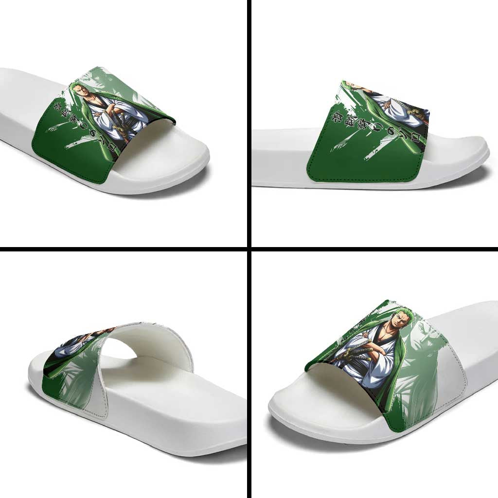 Wano Samurai Roronoa Zoro Slide Sandals Bold Ink Brush Anime Style