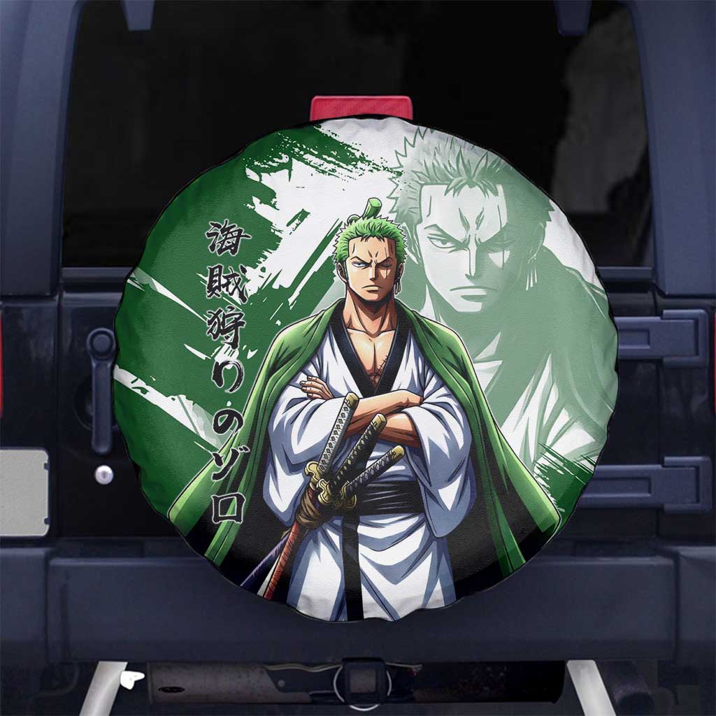 Wano Samurai Roronoa Zoro Spare Tire Cover Bold Ink Brush Anime Style