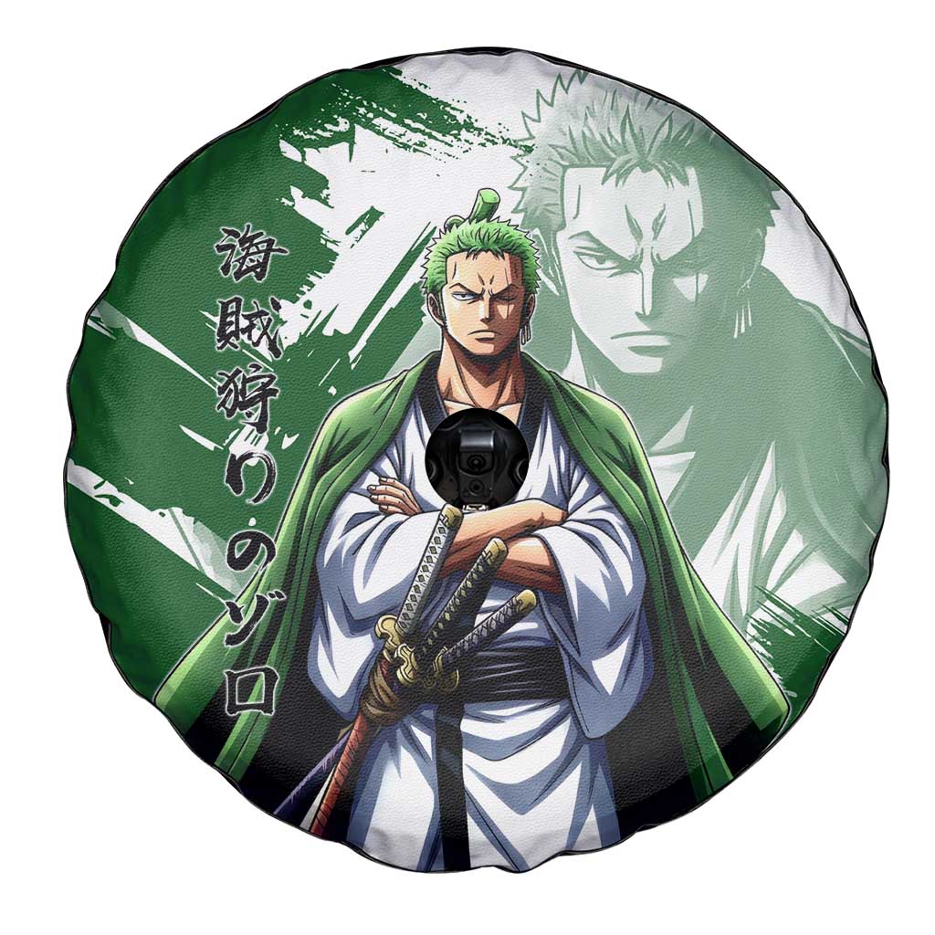 Wano Samurai Roronoa Zoro Spare Tire Cover Bold Ink Brush Anime Style