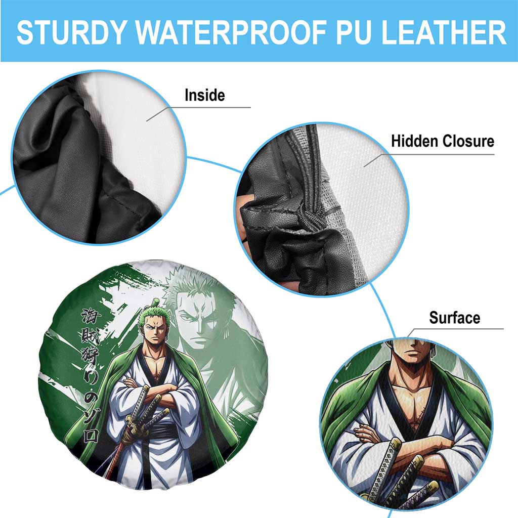 Wano Samurai Roronoa Zoro Spare Tire Cover Bold Ink Brush Anime Style