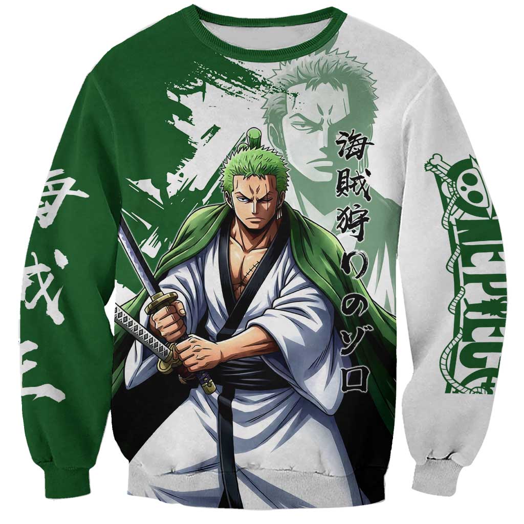Wano Samurai Roronoa Zoro Sweatshirt Bold Ink Brush Anime Style