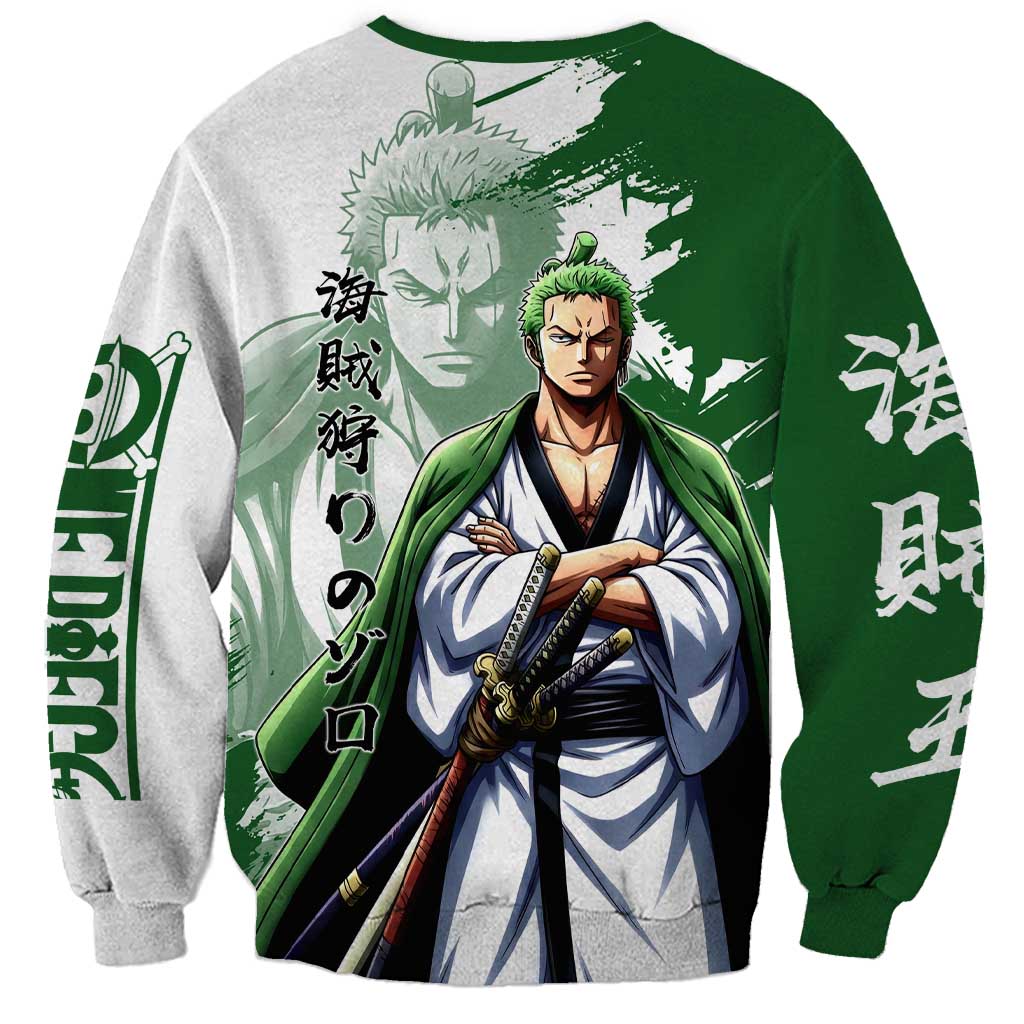 Wano Samurai Roronoa Zoro Sweatshirt Bold Ink Brush Anime Style