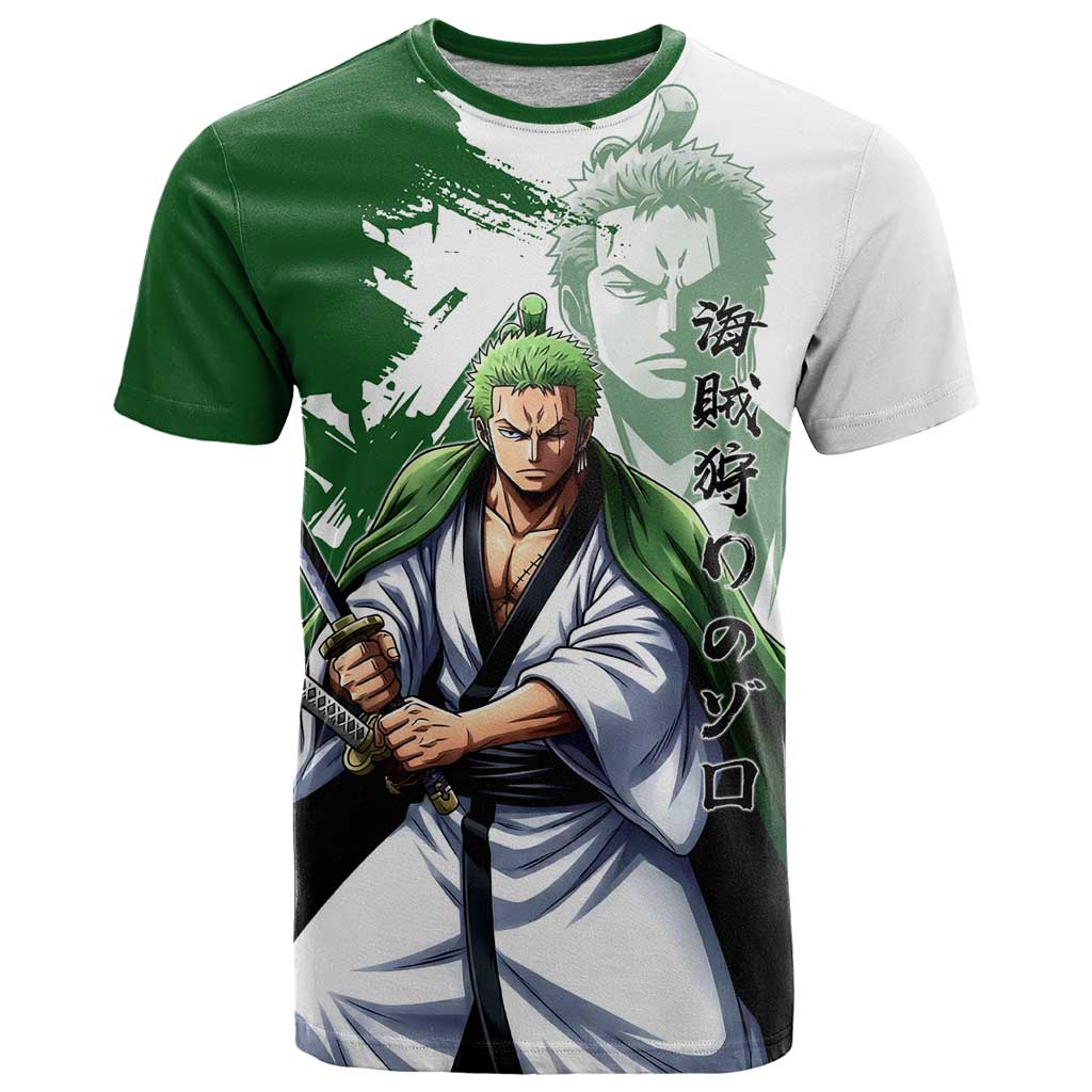 Wano Samurai Roronoa Zoro T Shirt Bold Ink Brush Anime Style