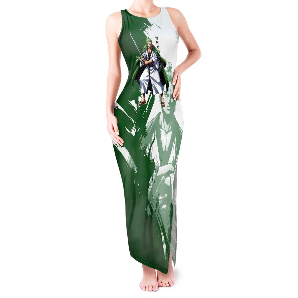 Wano Samurai Roronoa Zoro Tank Maxi Dress Bold Ink Brush Anime Style