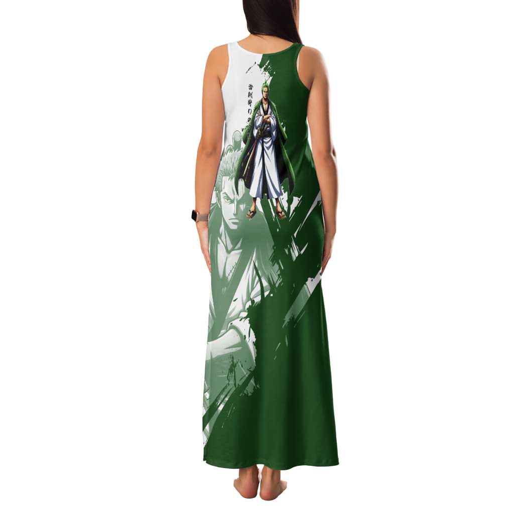 Wano Samurai Roronoa Zoro Tank Maxi Dress Bold Ink Brush Anime Style