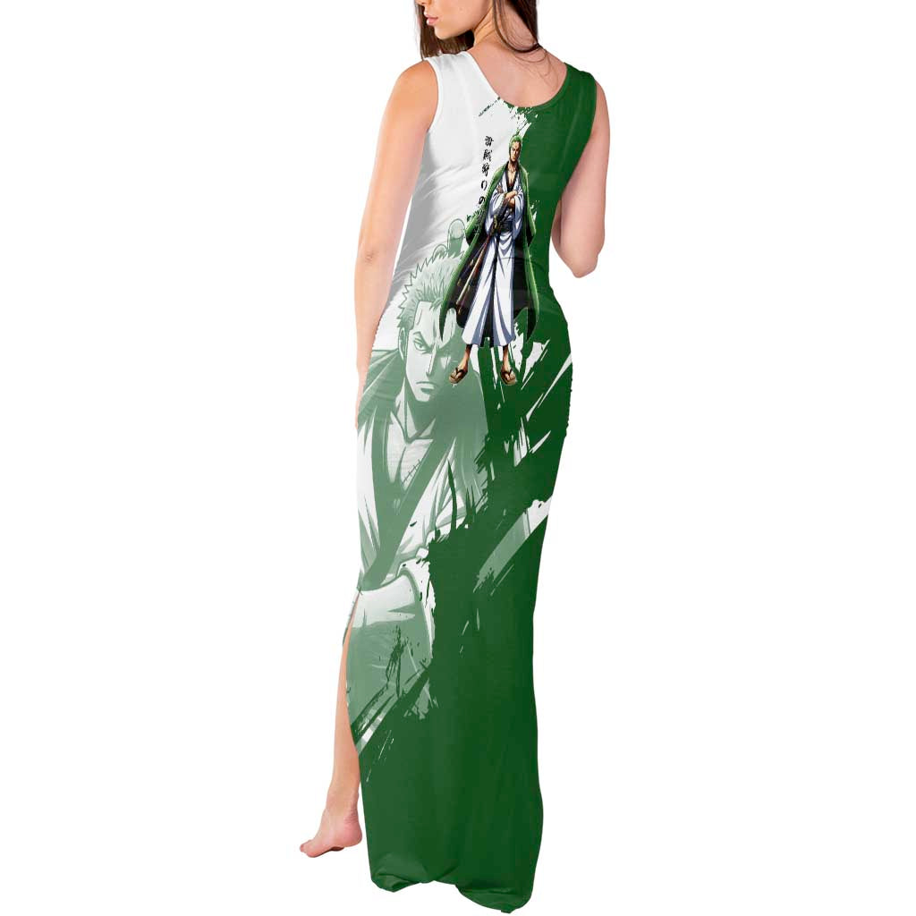 Wano Samurai Roronoa Zoro Tank Maxi Dress Bold Ink Brush Anime Style