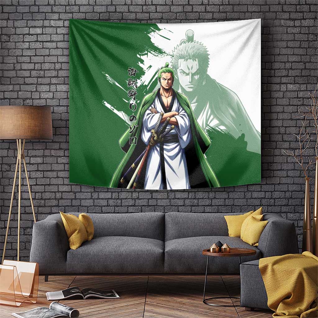 Wano Samurai Roronoa Zoro Tapestry Bold Ink Brush Anime Style