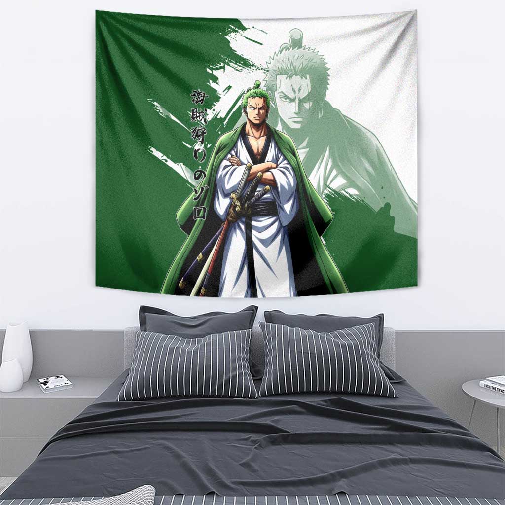 Wano Samurai Roronoa Zoro Tapestry Bold Ink Brush Anime Style