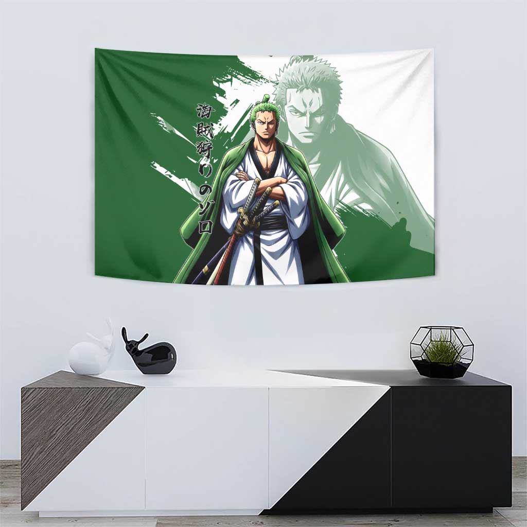 Wano Samurai Roronoa Zoro Tapestry Bold Ink Brush Anime Style
