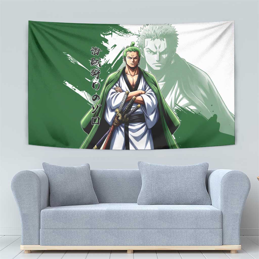 Wano Samurai Roronoa Zoro Tapestry Bold Ink Brush Anime Style