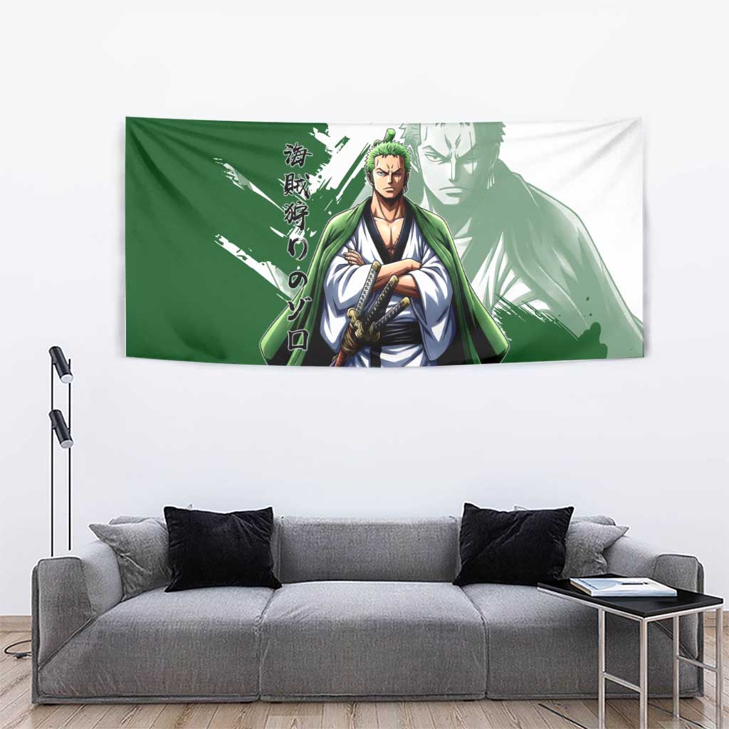 Wano Samurai Roronoa Zoro Tapestry Bold Ink Brush Anime Style
