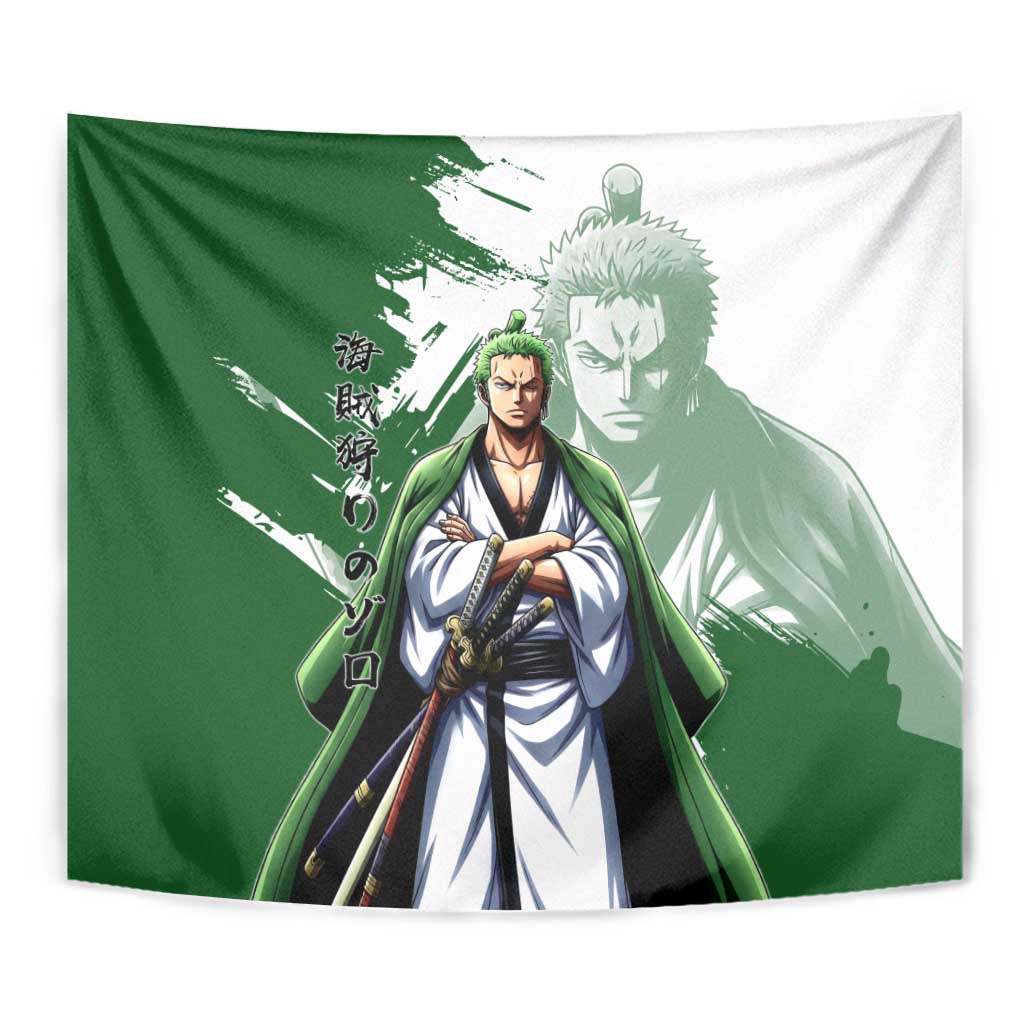 Wano Samurai Roronoa Zoro Tapestry Bold Ink Brush Anime Style