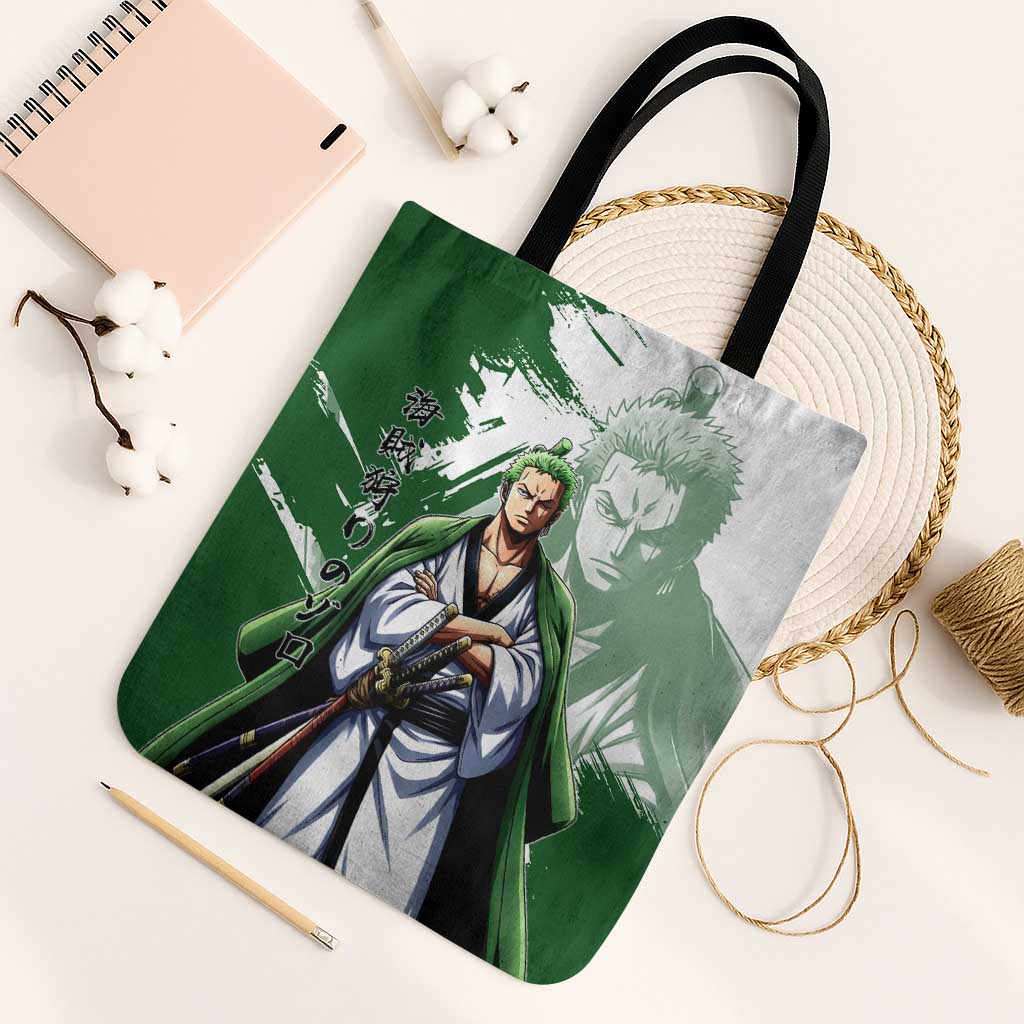Wano Samurai Roronoa Zoro Tote Bag Bold Ink Brush Anime Style