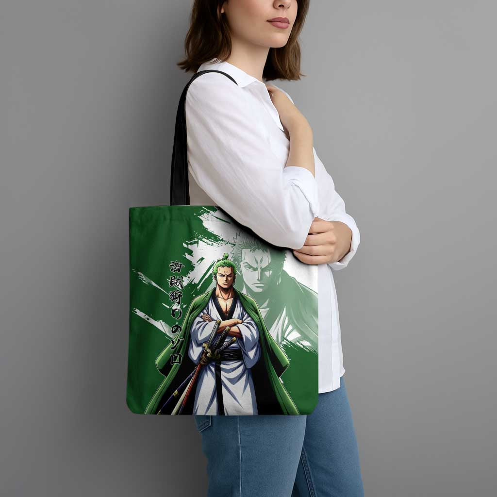 Wano Samurai Roronoa Zoro Tote Bag Bold Ink Brush Anime Style
