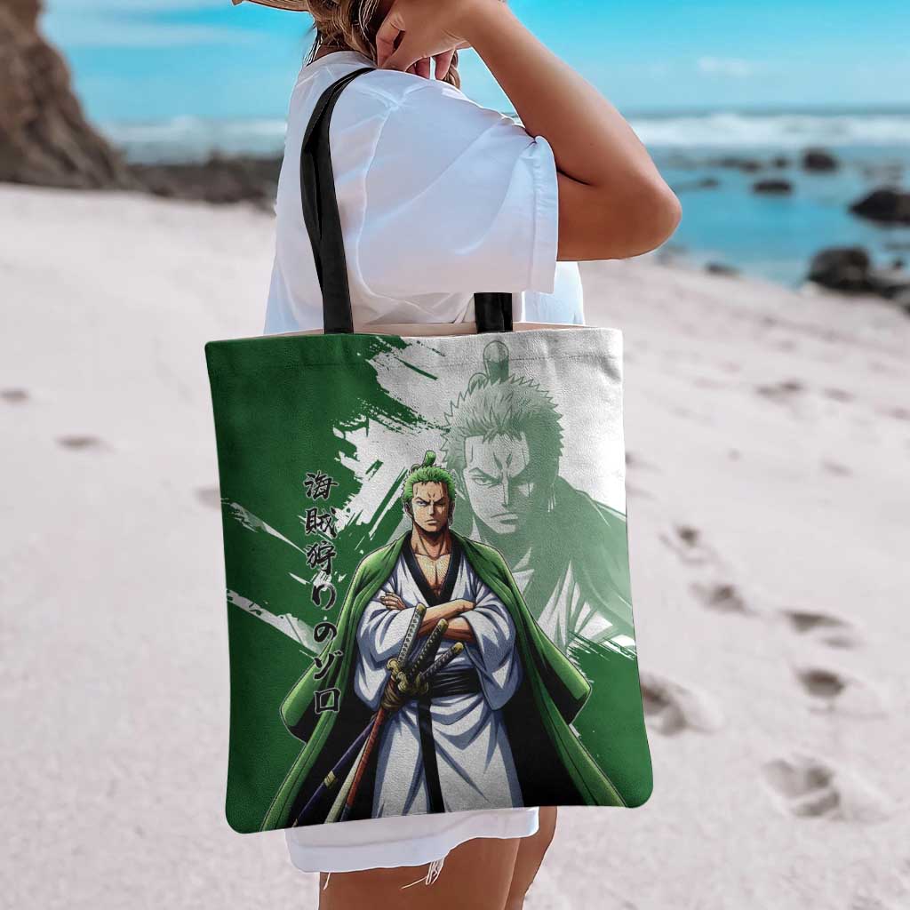 Wano Samurai Roronoa Zoro Tote Bag Bold Ink Brush Anime Style
