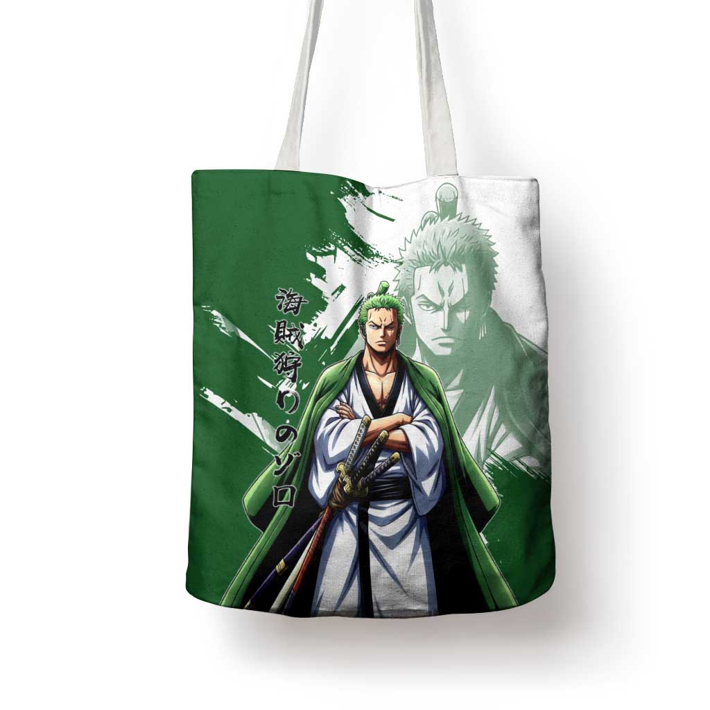 Wano Samurai Roronoa Zoro Tote Bag Bold Ink Brush Anime Style