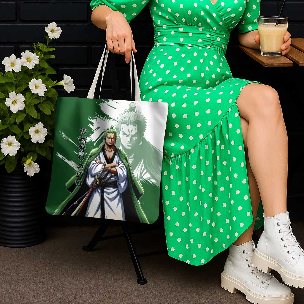 Wano Samurai Roronoa Zoro Tote Bag Bold Ink Brush Anime Style