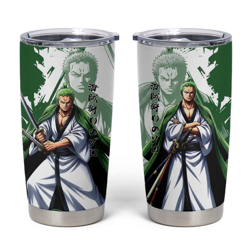 Wano Samurai Roronoa Zoro Tumbler Cup Bold Ink Brush Anime Style
