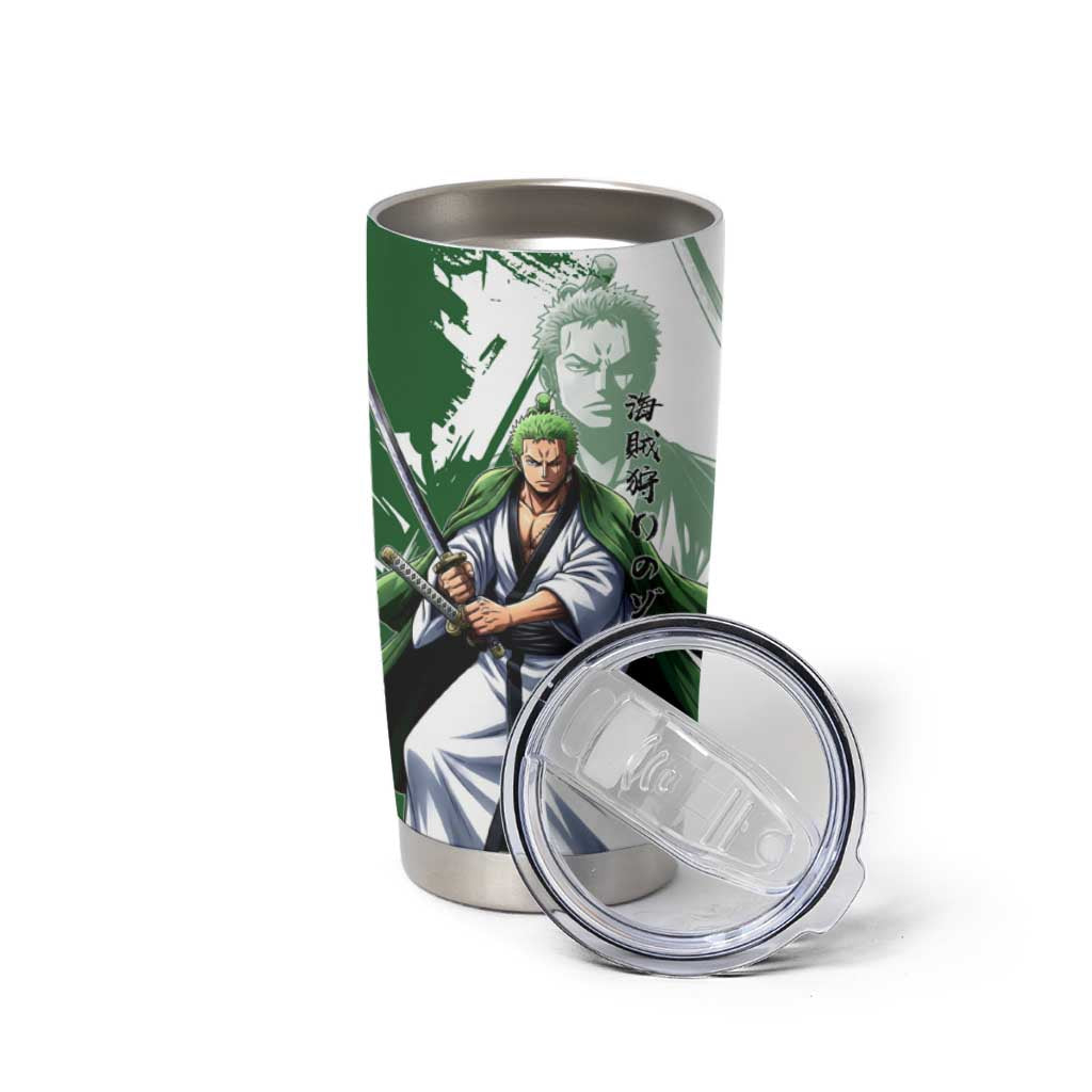 Wano Samurai Roronoa Zoro Tumbler Cup Bold Ink Brush Anime Style
