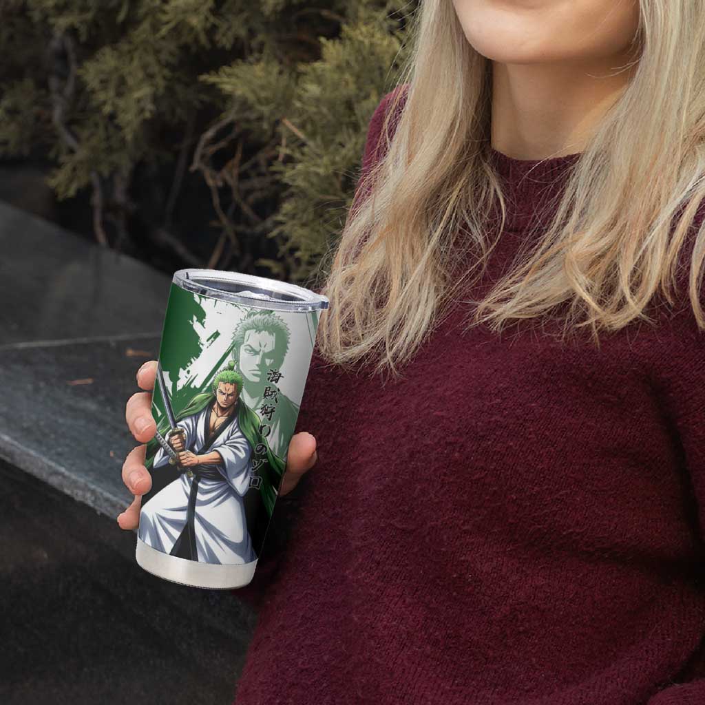 Wano Samurai Roronoa Zoro Tumbler Cup Bold Ink Brush Anime Style