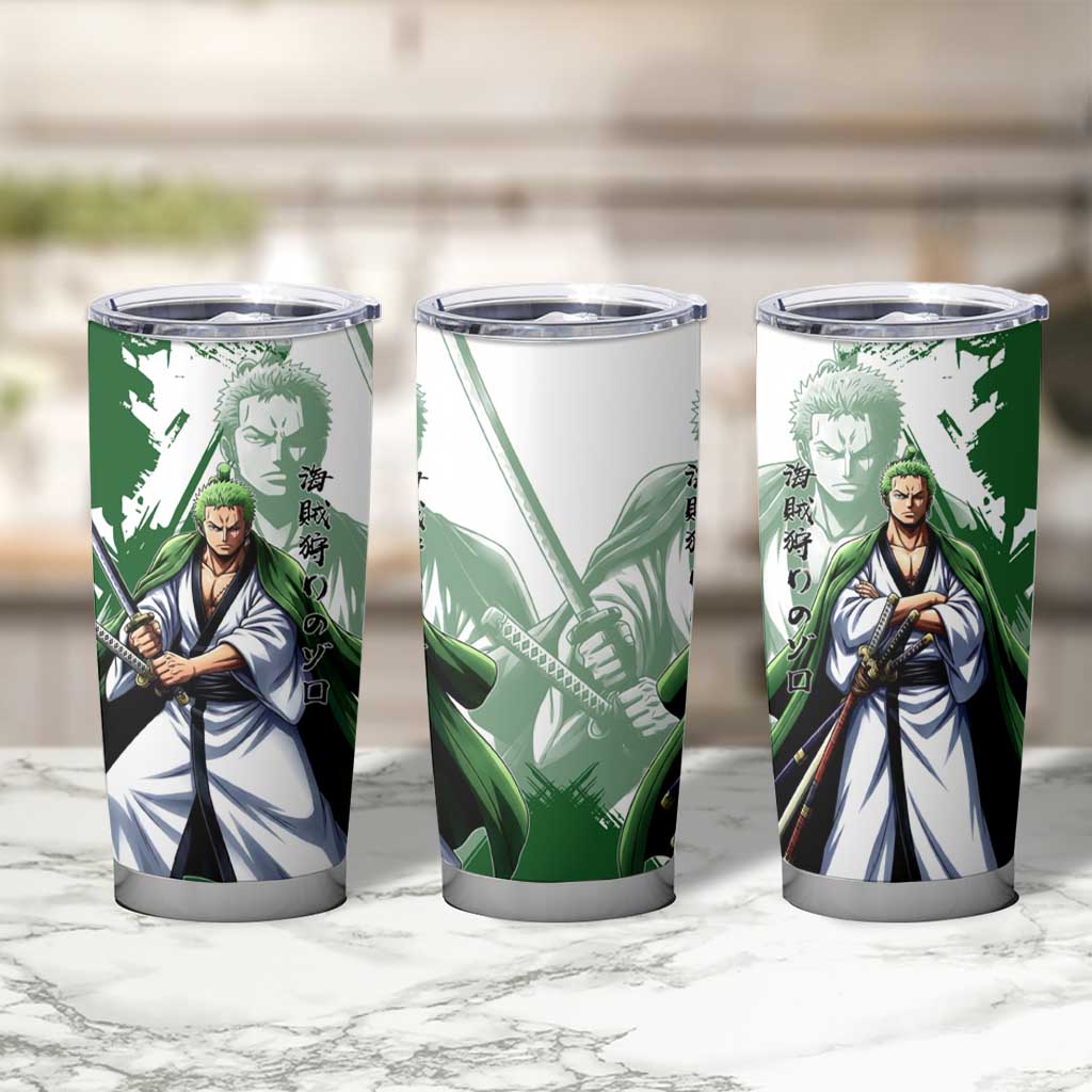 Wano Samurai Roronoa Zoro Tumbler Cup Bold Ink Brush Anime Style