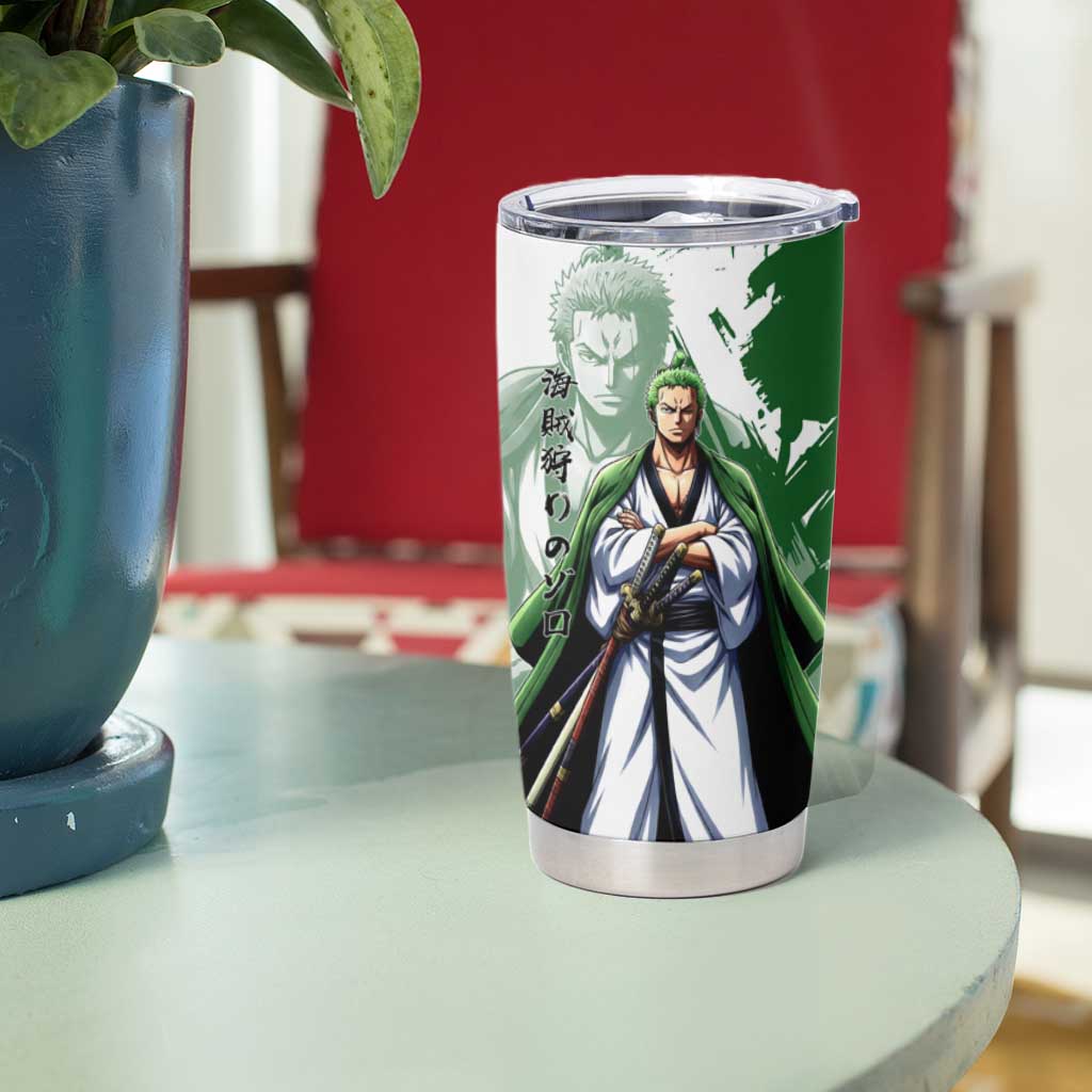 Wano Samurai Roronoa Zoro Tumbler Cup Bold Ink Brush Anime Style