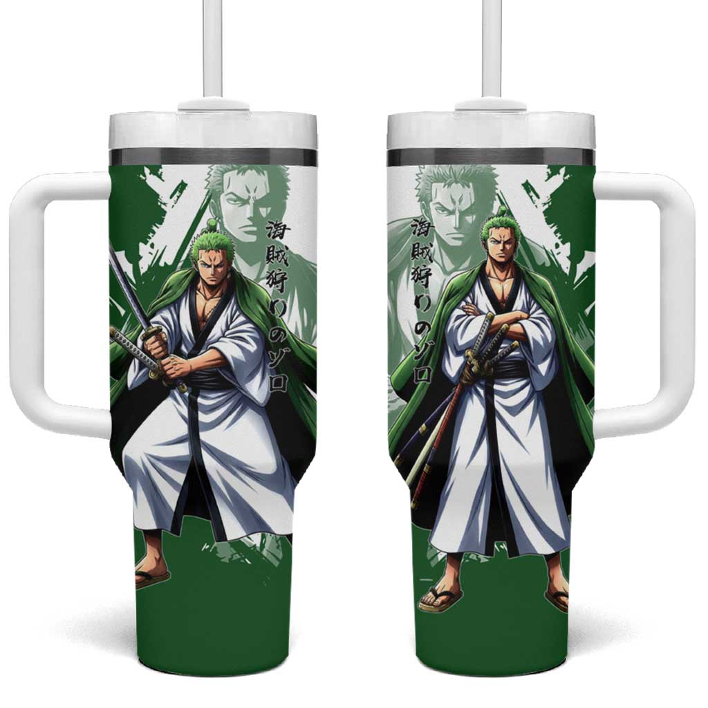 Wano Samurai Roronoa Zoro Tumbler With Handle Bold Ink Brush Anime Style