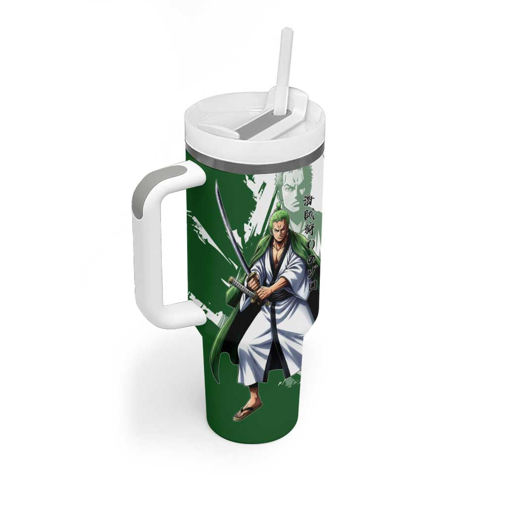 Wano Samurai Roronoa Zoro Tumbler With Handle Bold Ink Brush Anime Style