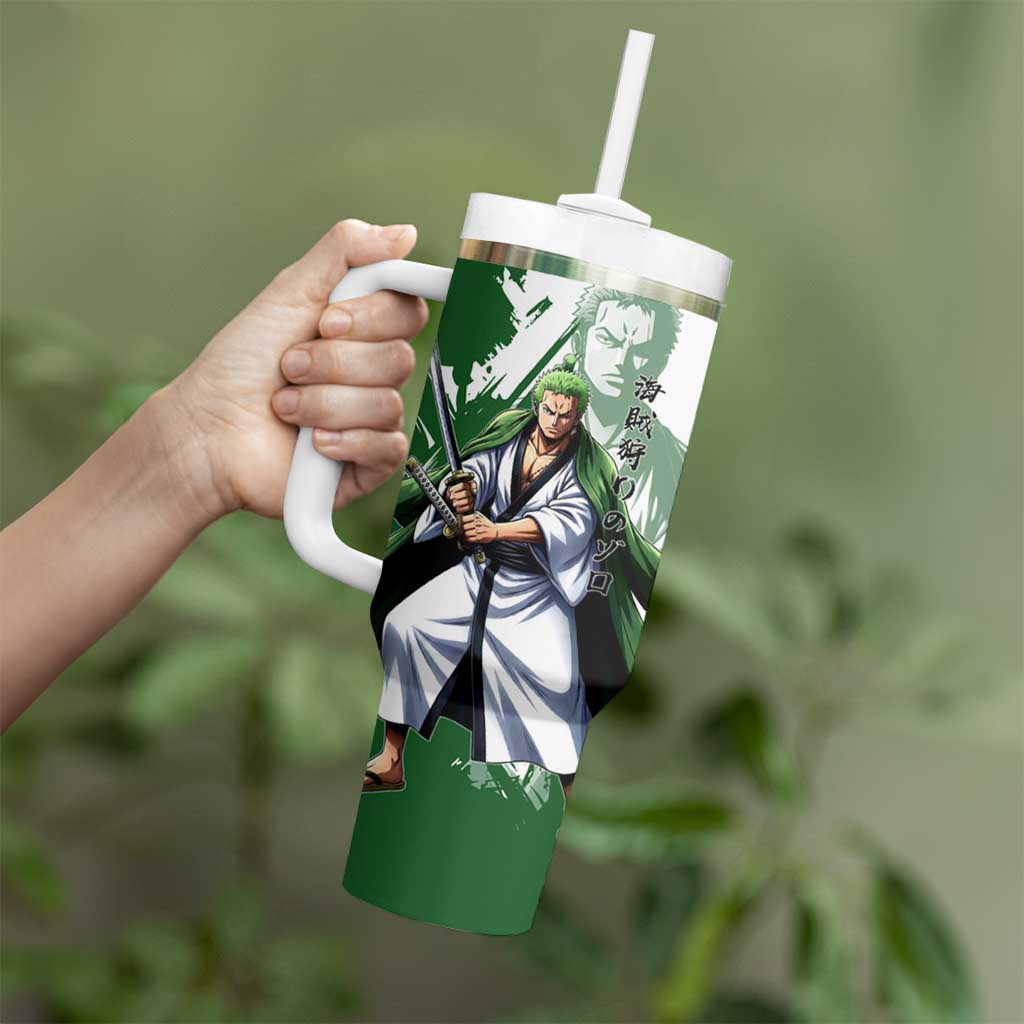 Wano Samurai Roronoa Zoro Tumbler With Handle Bold Ink Brush Anime Style