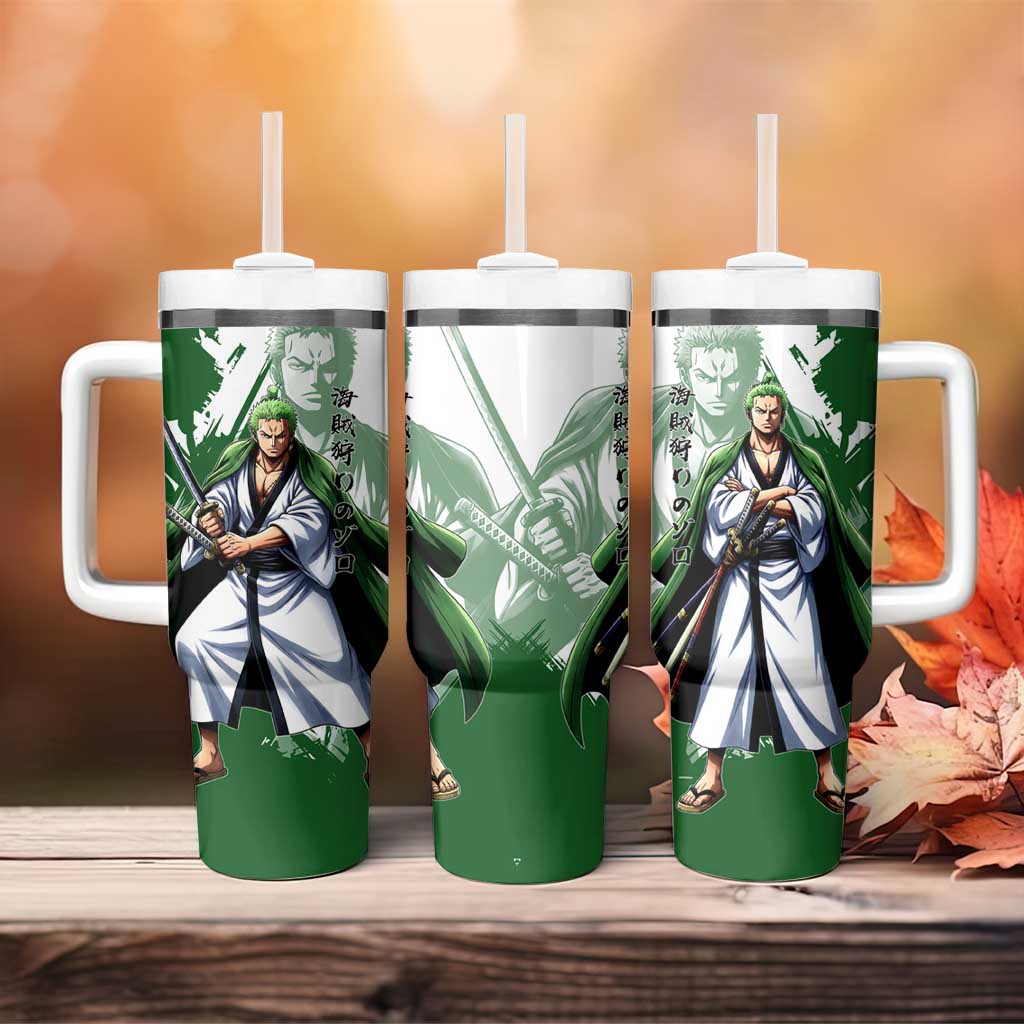 Wano Samurai Roronoa Zoro Tumbler With Handle Bold Ink Brush Anime Style