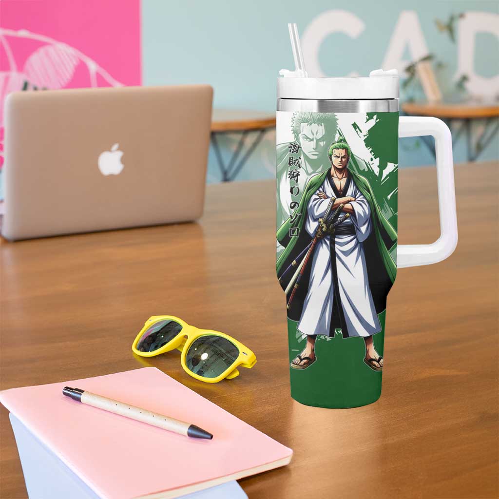 Wano Samurai Roronoa Zoro Tumbler With Handle Bold Ink Brush Anime Style