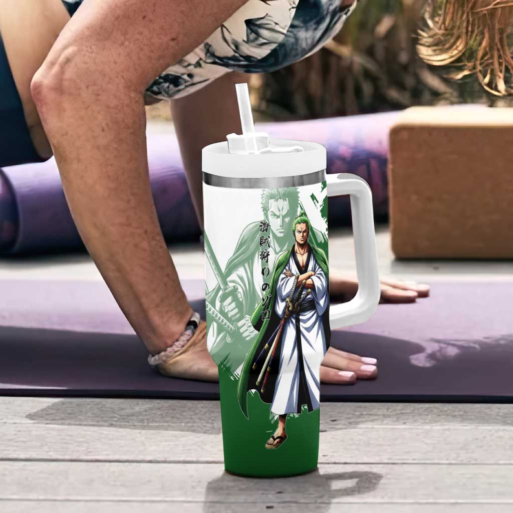 Wano Samurai Roronoa Zoro Tumbler With Handle Bold Ink Brush Anime Style
