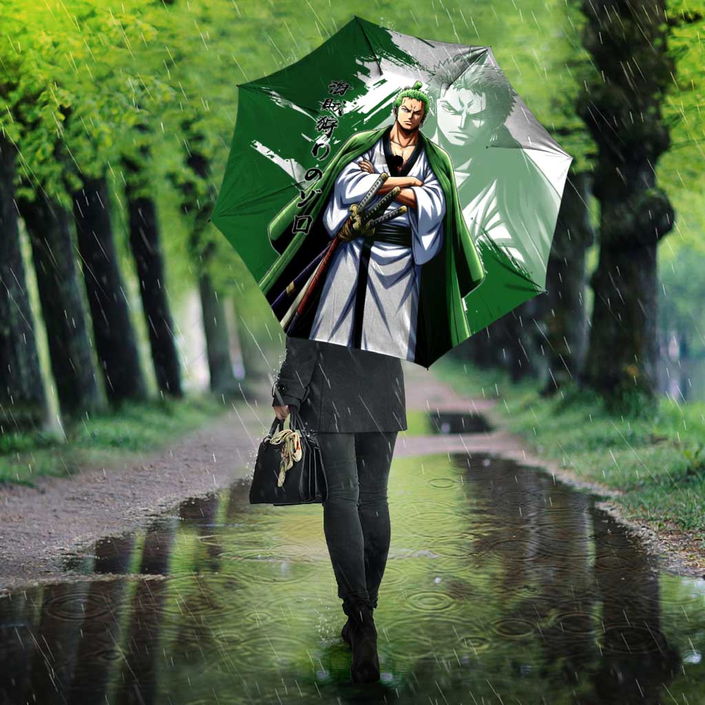 Wano Samurai Roronoa Zoro Umbrella Bold Ink Brush Anime Style