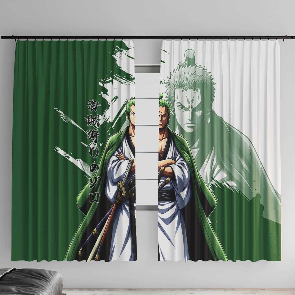 Wano Samurai Roronoa Zoro Window Curtain Bold Ink Brush Anime Style