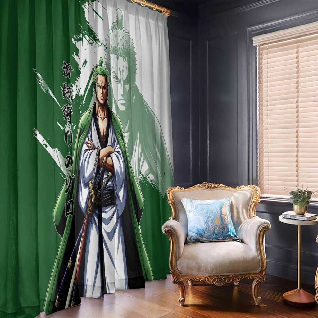 Wano Samurai Roronoa Zoro Window Curtain Bold Ink Brush Anime Style