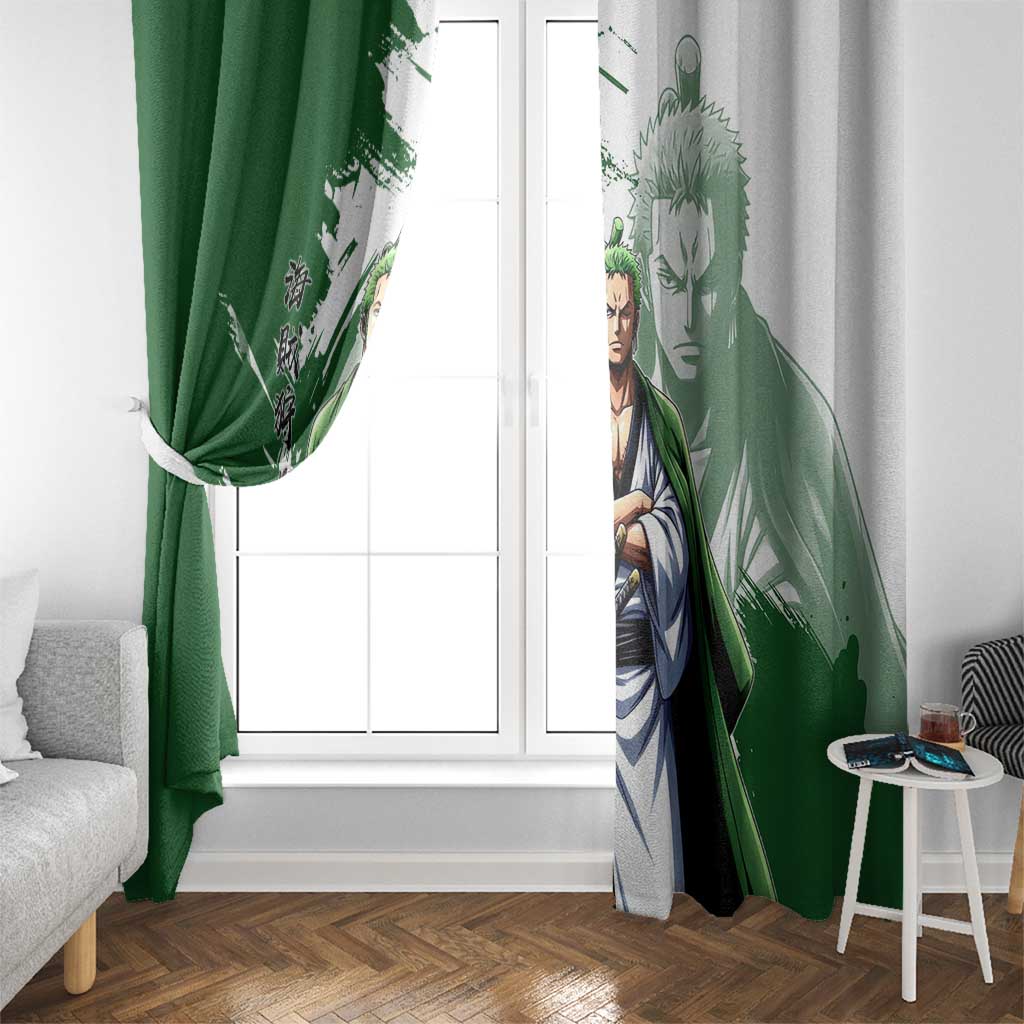 Wano Samurai Roronoa Zoro Window Curtain Bold Ink Brush Anime Style
