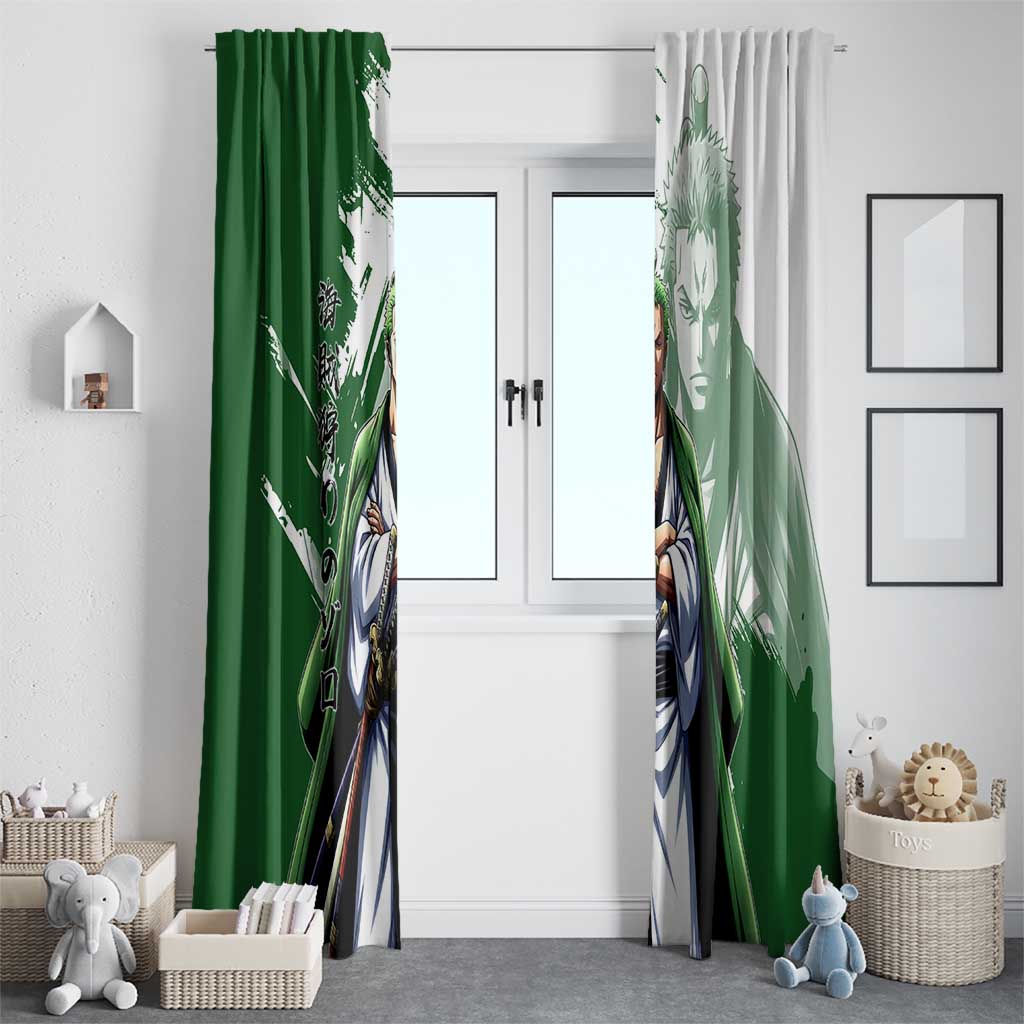 Wano Samurai Roronoa Zoro Window Curtain Bold Ink Brush Anime Style