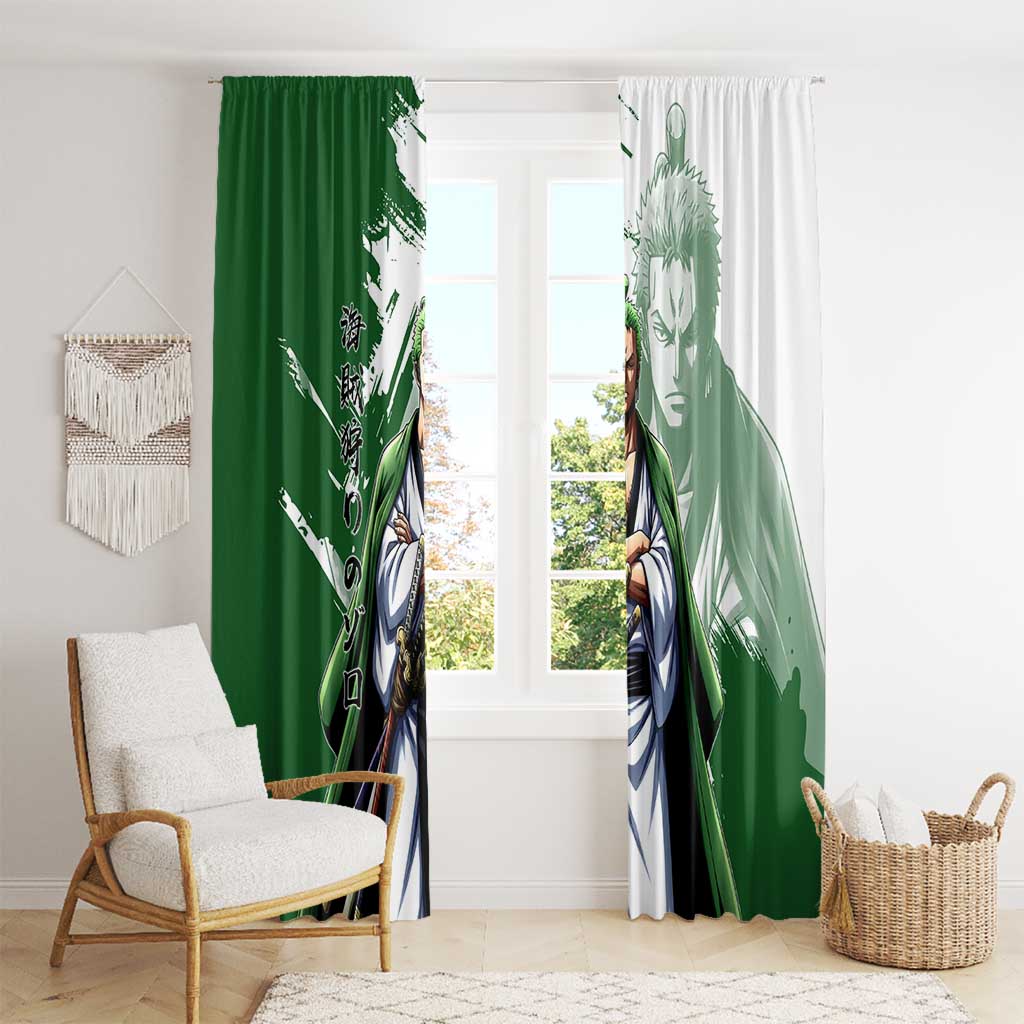 Wano Samurai Roronoa Zoro Window Curtain Bold Ink Brush Anime Style