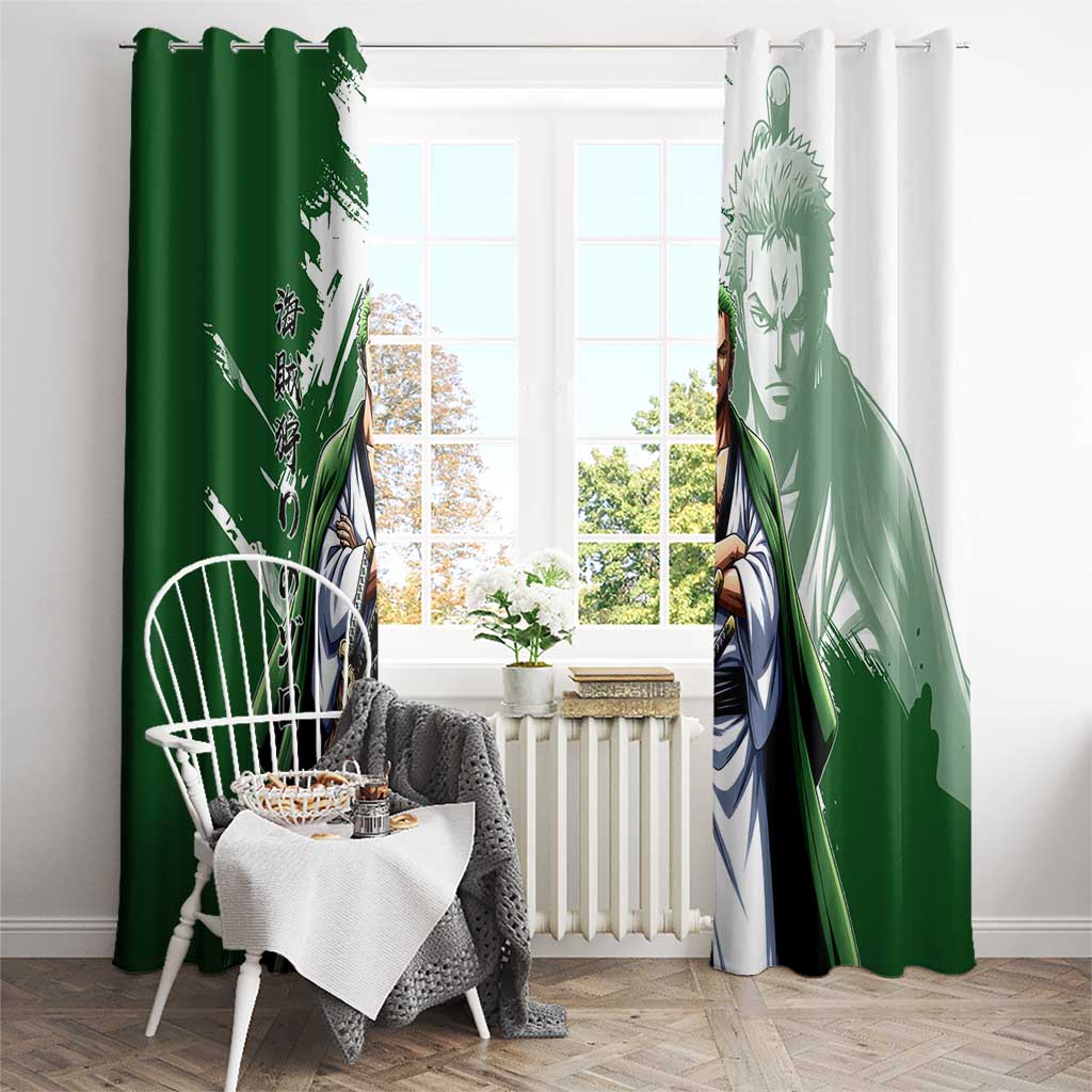 Wano Samurai Roronoa Zoro Window Curtain Bold Ink Brush Anime Style