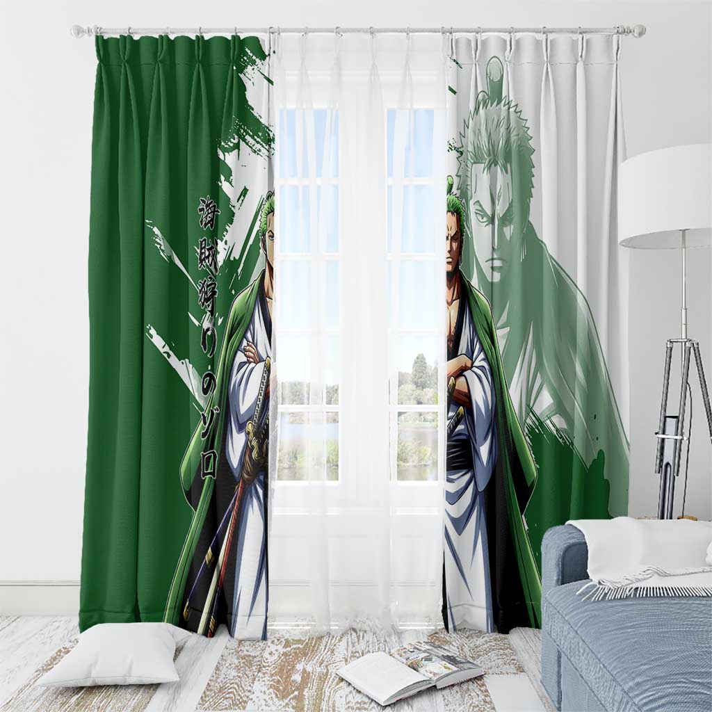 Wano Samurai Roronoa Zoro Window Curtain Bold Ink Brush Anime Style
