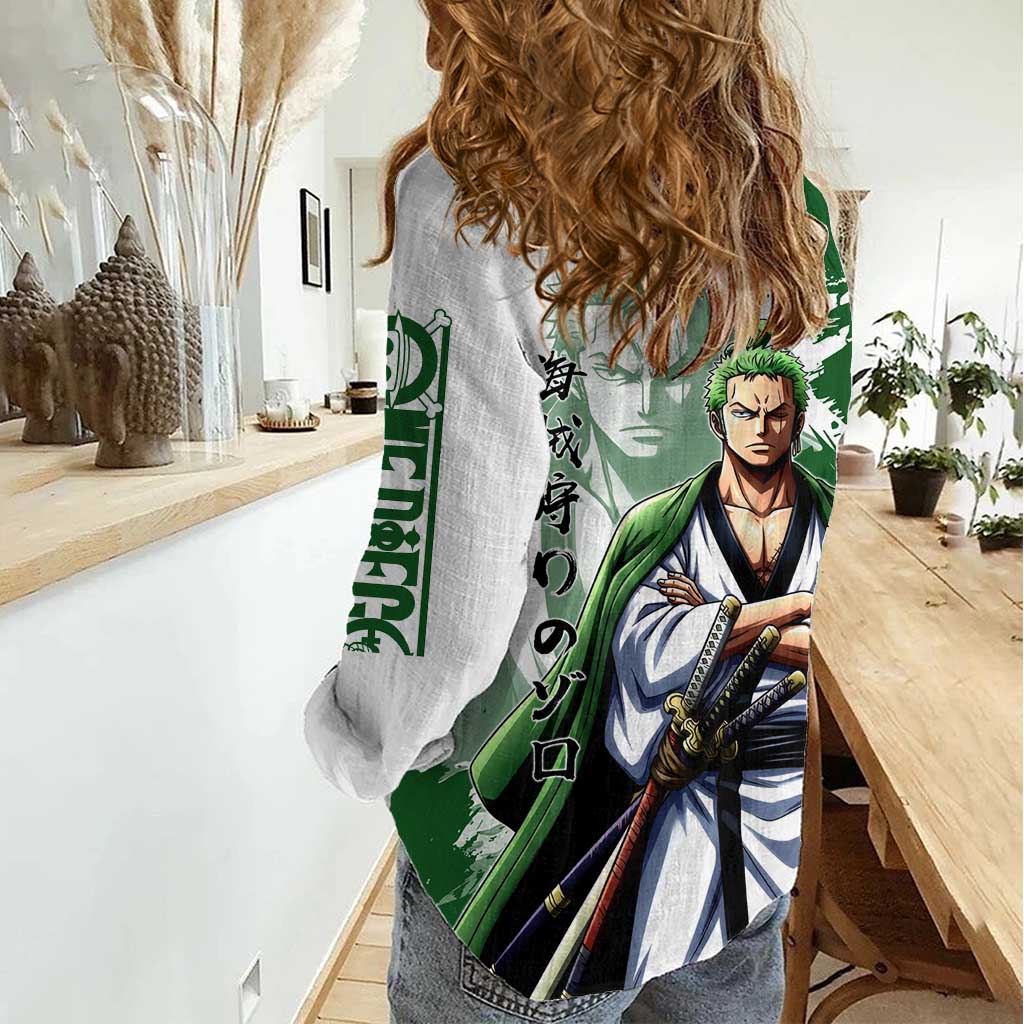 Wano Samurai Roronoa Zoro Women Casual Shirt Bold Ink Brush Anime Style