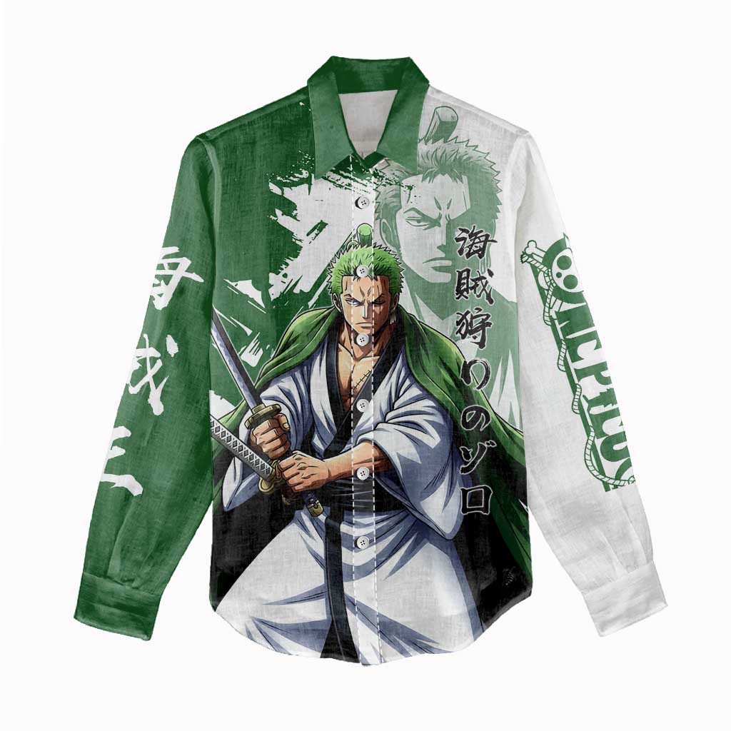 Wano Samurai Roronoa Zoro Women Casual Shirt Bold Ink Brush Anime Style
