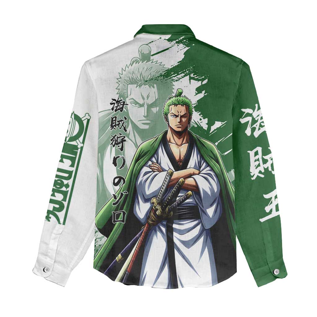 Wano Samurai Roronoa Zoro Women Casual Shirt Bold Ink Brush Anime Style