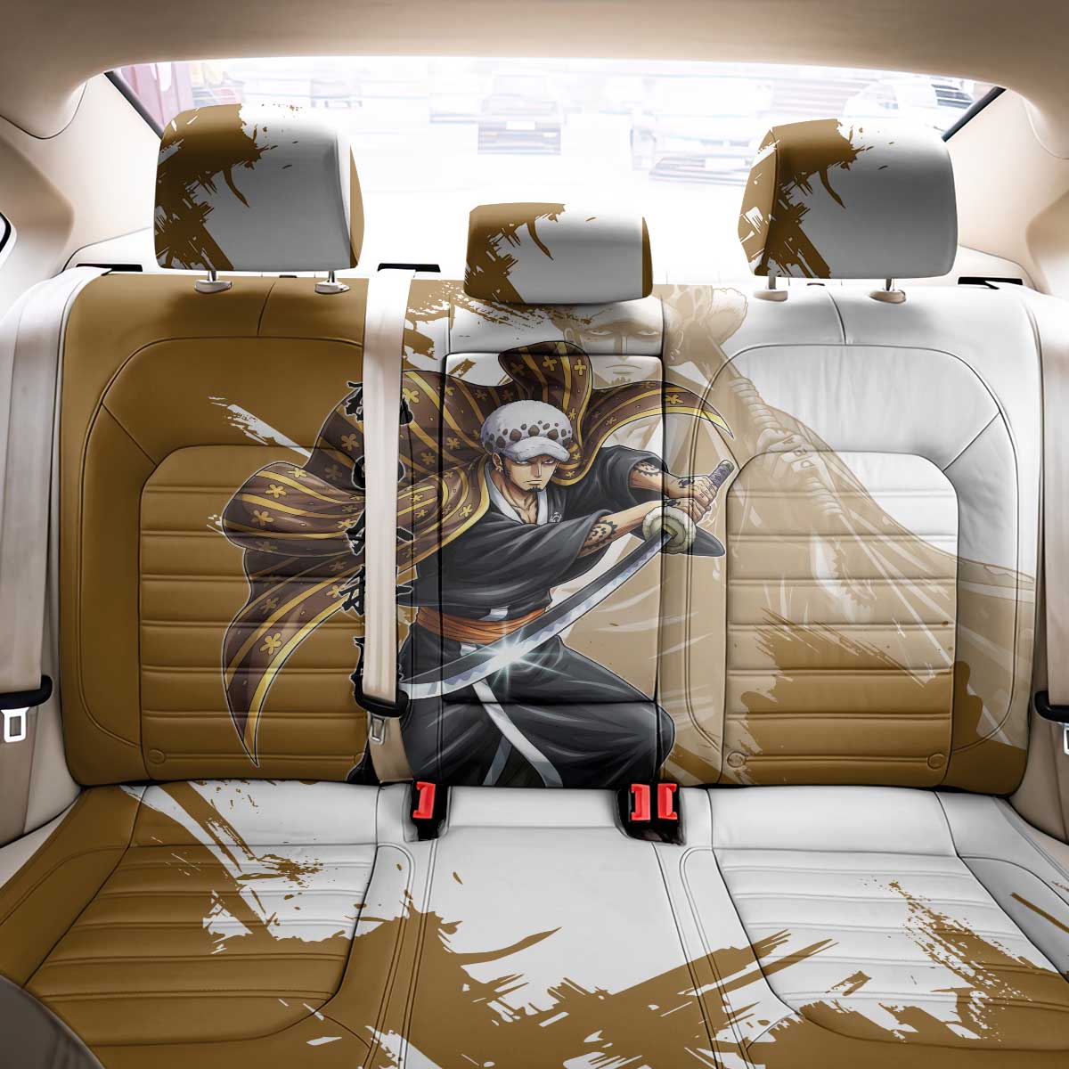 Wano Surgeon Trafalgar D. Law Back Car Seat Cover Traditional Ink Splash Anime Style