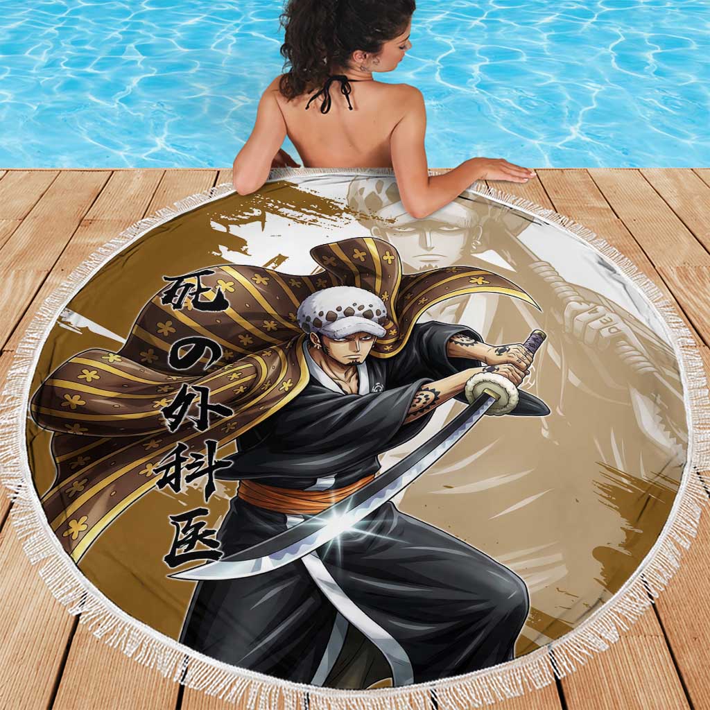 Wano Surgeon Trafalgar D. Law Beach Blanket Traditional Ink Splash Anime Style
