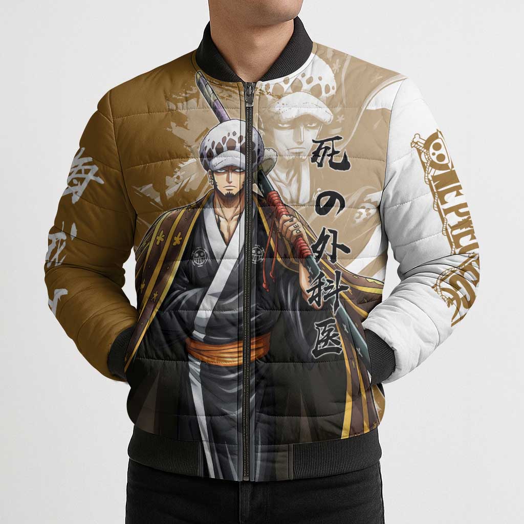 Wano Surgeon Trafalgar D. Law Bomber Puffer Jacket Traditional Ink Splash Anime Style