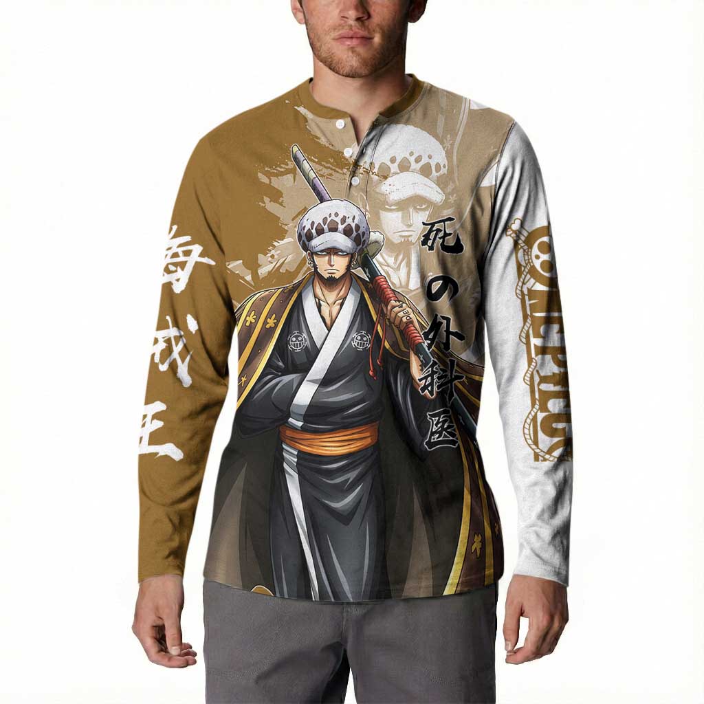Wano Surgeon Trafalgar D. Law Button Sweatshirt Traditional Ink Splash Anime Style