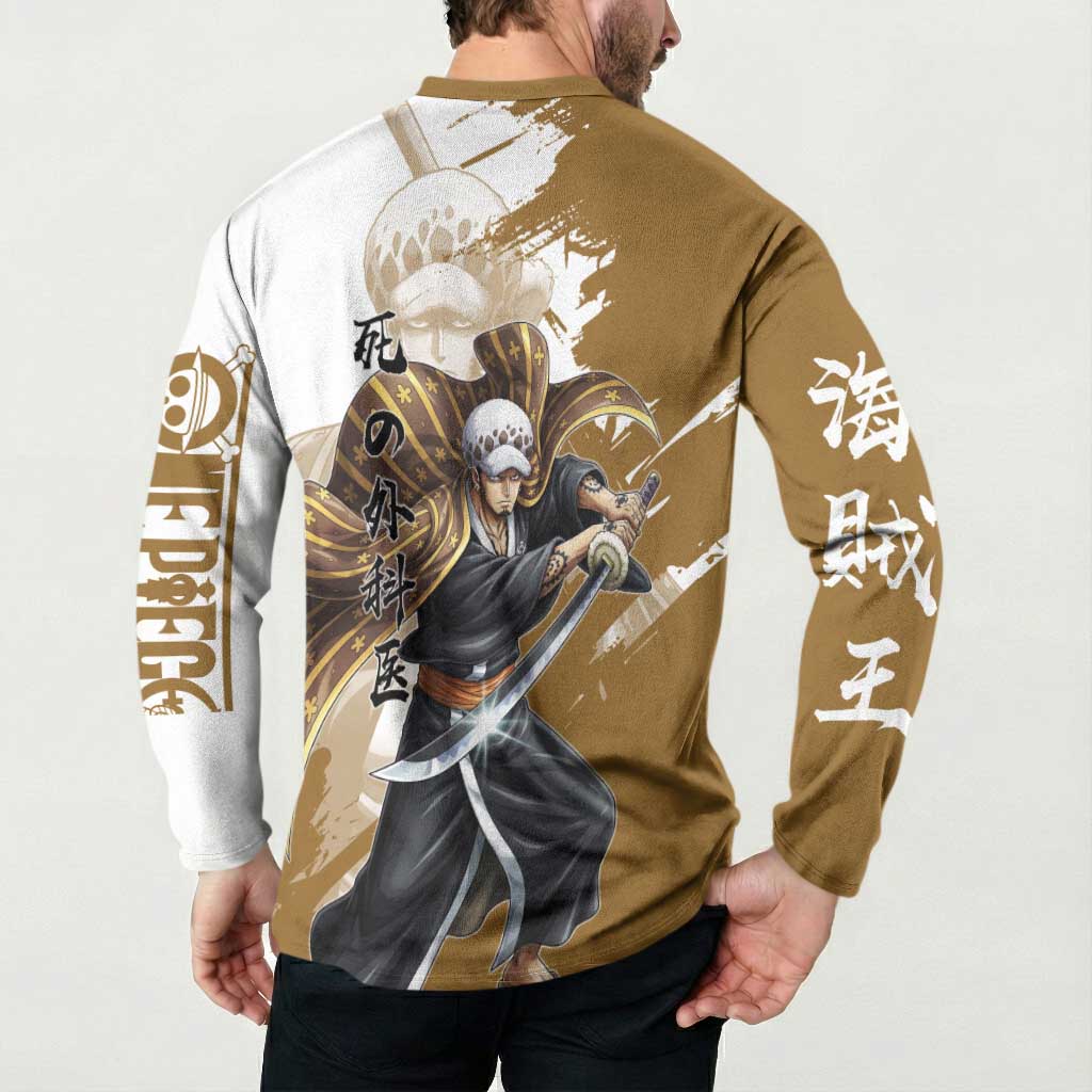 Wano Surgeon Trafalgar D. Law Button Sweatshirt Traditional Ink Splash Anime Style
